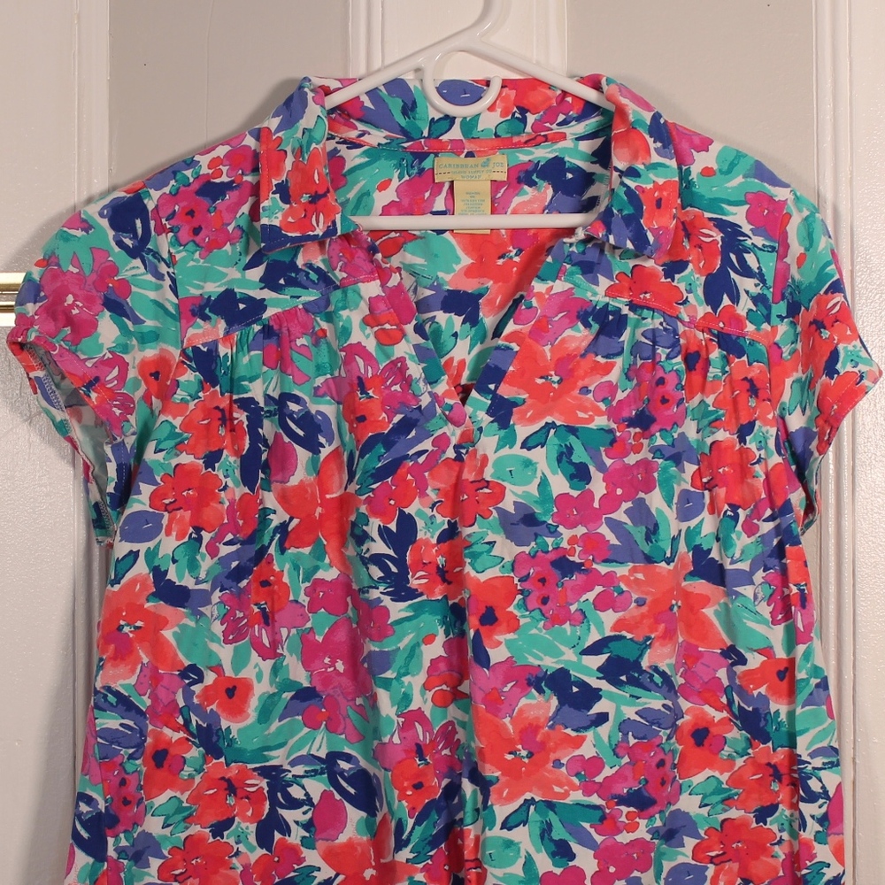 Bright Floral Blouse, Caribbean Joe